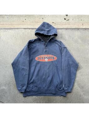 Vintage 90s Illinois Fighting Illini Starter Henley Hoodie size large beautiful